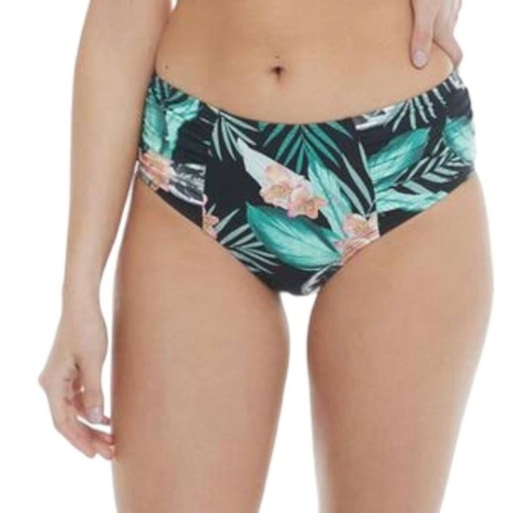 NWT Skye Alessia Hi Waist Ruched Bikini Bottom Black Kaleah Print Size Small NEW